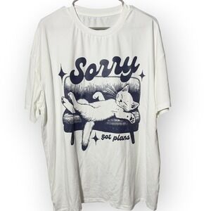 SHEIN Curve White Sorry I Got Plans Cat Graphic Tee‎ T-Shirt Plus Size 1XL